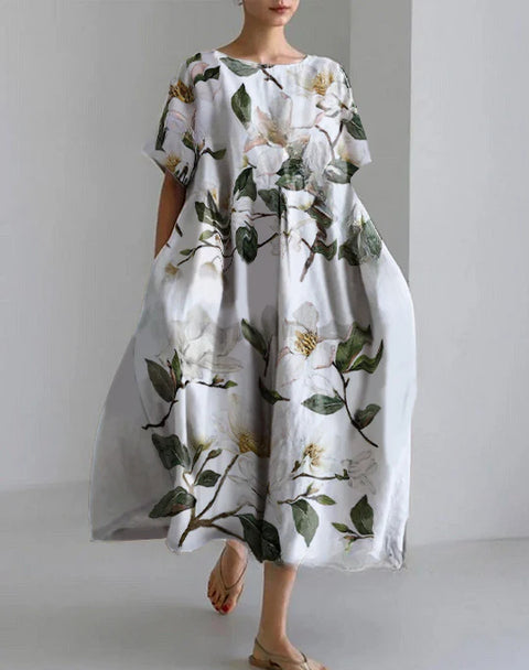 Robe ample à col ras du cou et manches courtes pour femme, haut de gamme, imprimée, m301052