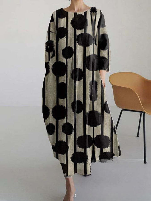 Lockeres Damenkleid mit Rundhalsausschnitt, modisches High-End-Langarm-Print m301049