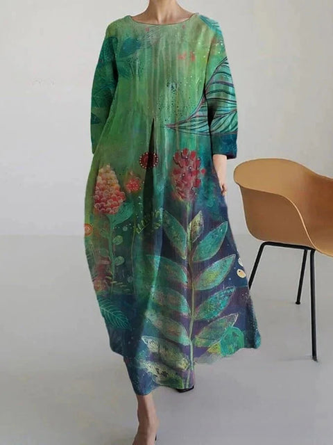 Robe ample à col ras du cou et manches longues pour femme, haut de gamme, imprimée, m301049