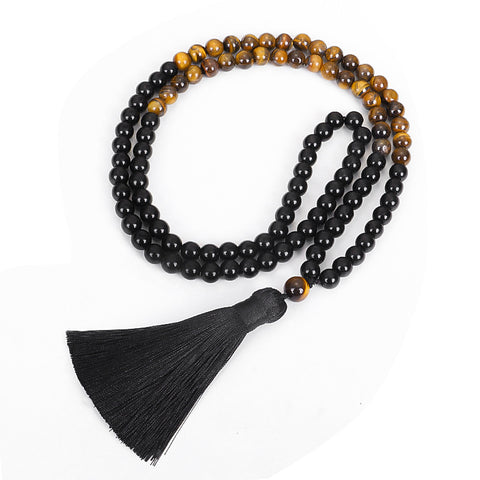 Ensemble de colliers 108 œil de tigre, collier de yoga, chaîne de pull à pompons m3331304
