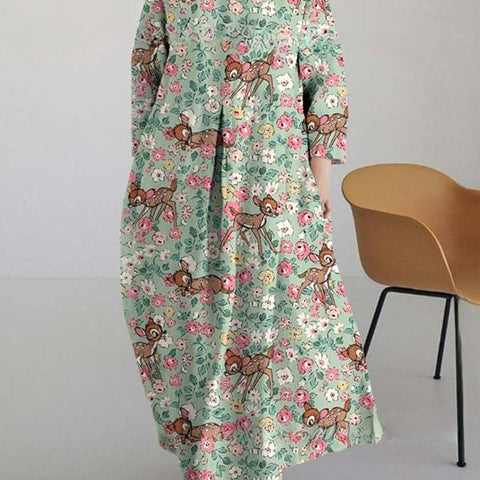 Robe ample à col ras du cou et manches longues pour femme, haut de gamme, imprimée, m301049
