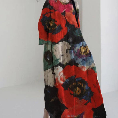 Lockeres, modisches, hochwertiges, langärmeliges Kleid mit Rundhalsausschnitt und Print m301054