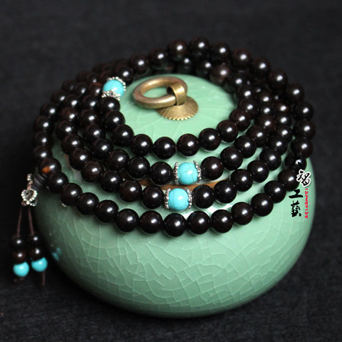 Chapelet en ébène 108 grains avec perles m3331297
