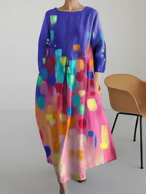 Robe ample à col ras du cou et manches longues imprimée m301072