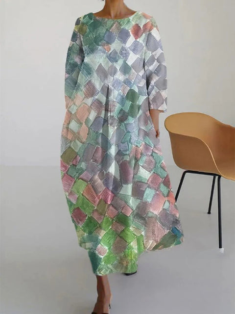 Robe ample à col ras du cou et manches longues pour femme, haut de gamme, imprimée, m301049