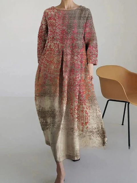 Robe ample à col ras du cou et manches longues pour femme, haut de gamme, imprimée, m301049
