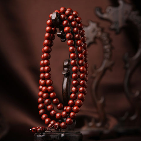 Bracelet en bois de santal rouge lobulaire à haute densité, 108 perles de Bouddha en bois de santal sanguin de Zambie à grain lisse et à haute teneur en huile, m3331319 
