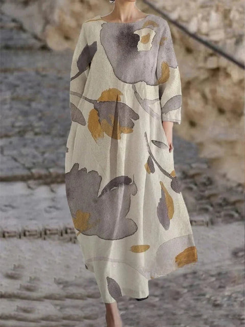Robe ample à col ras du cou et manches longues pour femme, haut de gamme, imprimée, m301049
