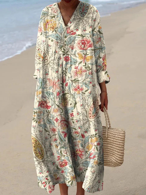 Robe décontractée à manches imprimées en 3D pour femme, motif floral, m301071