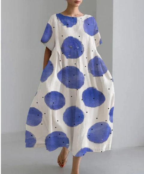 Lockeres Damenkleid mit Rundhalsausschnitt, modisches High-End-Kleid mit kurzen Ärmeln und Print m301052