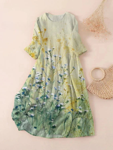 Robe ample à col ras du cou et manches longues imprimée m301072