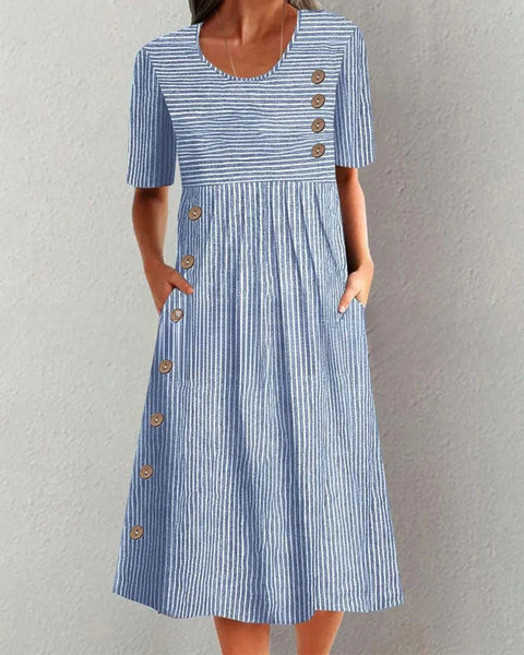 Printed pocket button dress m300717
