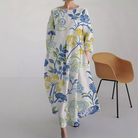 Robe ample à col ras du cou et manches longues pour femme, haut de gamme, imprimée, m301049
