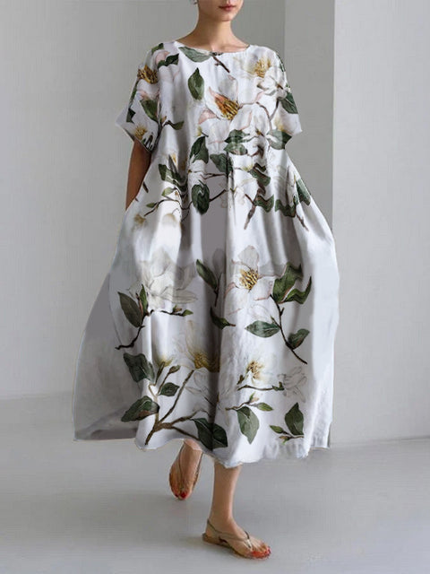 Lockeres Damenkleid mit Rundhalsausschnitt, modisches High-End-Kleid mit kurzen Ärmeln und Print m301052