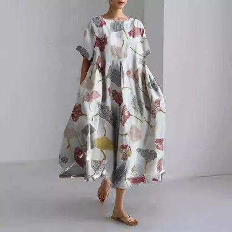 Lockeres Damenkleid mit Rundhalsausschnitt, modisches High-End-Kleid mit kurzen Ärmeln und Print m301052