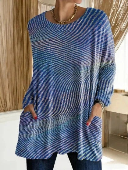 3D printed women's new medium and long pocket round neck pullover fashion T-shirt m303192