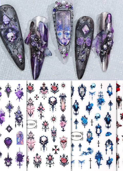 Autocollant en gel souple 5D Zhengxiang Diablo Rose Gothic Nail Art, autocollant en relief pour ongles m3331199