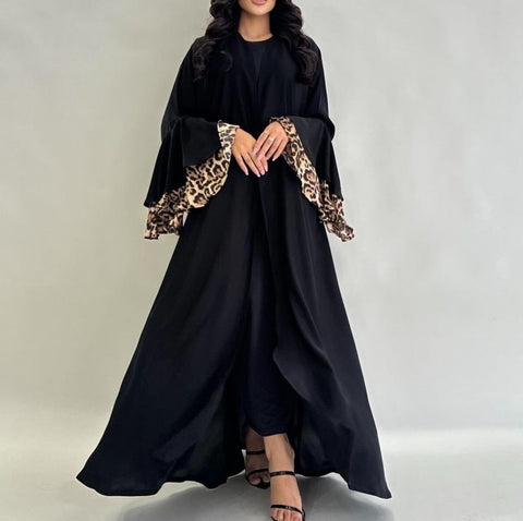 Neues Kleid mit Leopardenmuster, langer Rock, Strickjacke, M301185 