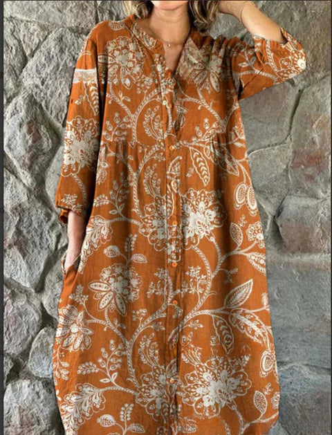 Robe chemise ample à col ras du cou et manches longues pour femme, imprimée, de qualité supérieure, m301050