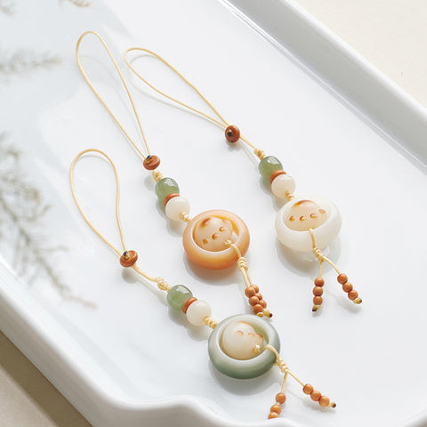 Weißer Jade Bodhi-Wurzel-Laufring Handykette handgewebt süßer Dongling-Jade-Schlüsselanhänger m3331261 