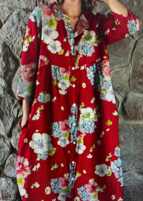 Lockeres Damen-Hemdkleid mit Rundhalsausschnitt, modisch, Premium, langärmlig, bedruckt, m301050