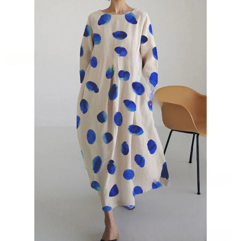 Lockeres, modisches, hochwertiges, langärmeliges Kleid mit Rundhalsausschnitt und Print m301054