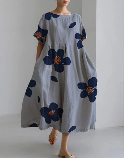 Robe ample à col ras du cou et manches courtes pour femme, haut de gamme, imprimée, m301052