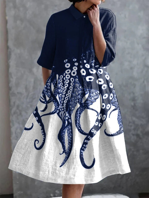 Elastic hemp short shirt dress floral Japanese vacation style pendulum skirt m303187