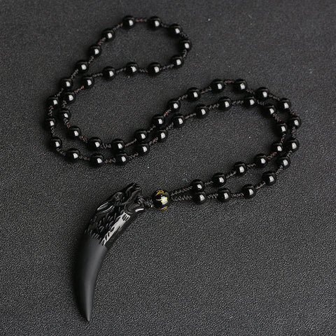 Wolfszahnanhänger, natürliche Eisobsidian-Paarkette, Kristallschmuck m3331247
