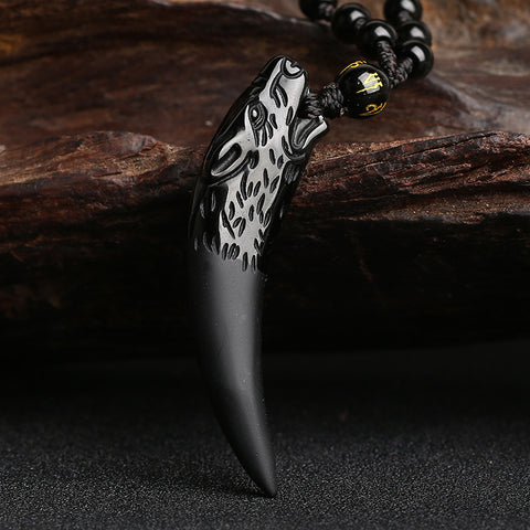 Wolfszahnanhänger, natürliche Eisobsidian-Paarkette, Kristallschmuck m3331247