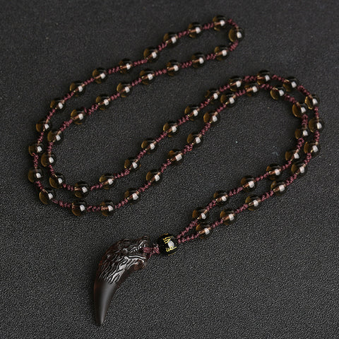 Wolfszahnanhänger, natürliche Eisobsidian-Paarkette, Kristallschmuck m3331247