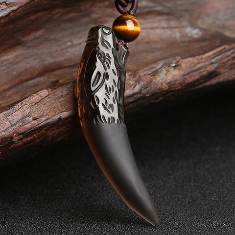 Wolfszahnanhänger, natürliche Eisobsidian-Paarkette, Kristallschmuck m3331247
