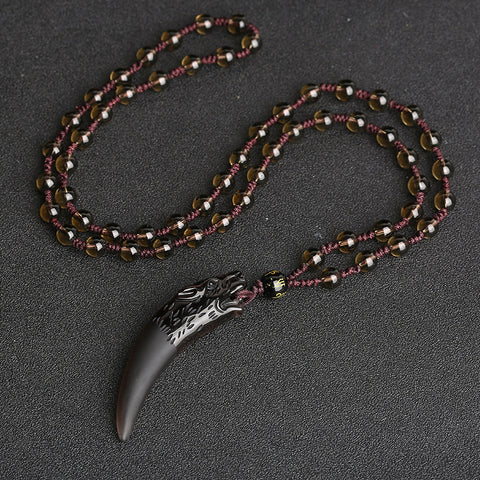 Wolfszahnanhänger, natürliche Eisobsidian-Paarkette, Kristallschmuck m3331247