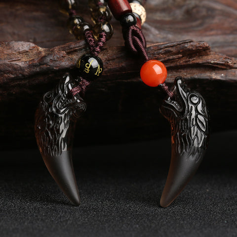 Wolfszahnanhänger, natürliche Eisobsidian-Paarkette, Kristallschmuck m3331247