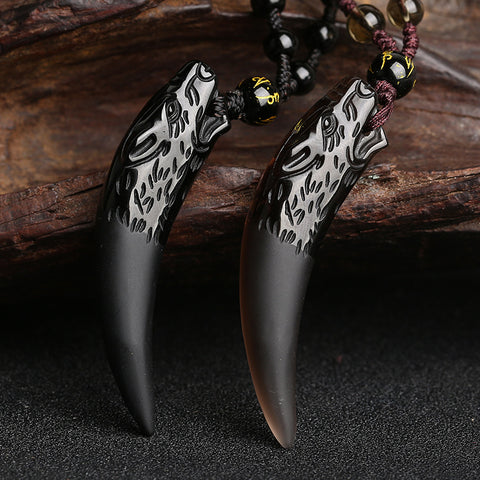 Wolfszahnanhänger, natürliche Eisobsidian-Paarkette, Kristallschmuck m3331247