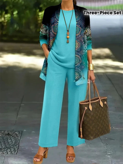 3D printed 3-piece cardigan + vest + trousers fashionable wear m302849