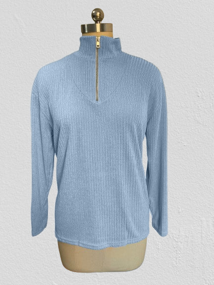 Pull zippé à manches longues en tricot pour femme m300389 