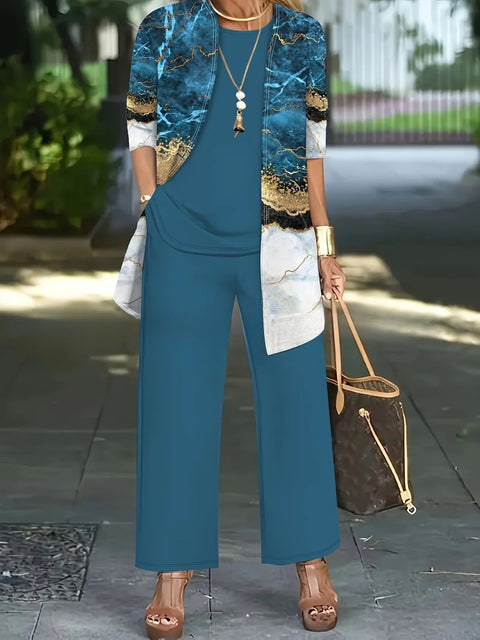 3D printed 3-piece cardigan + vest + trousers fashionable wear m302849