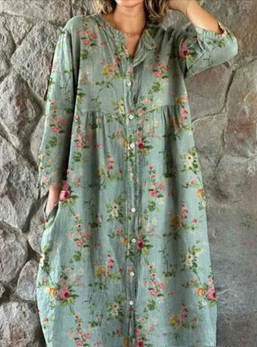 Lockeres Damen-Hemdkleid mit Rundhalsausschnitt, modisch, Premium, langärmlig, bedruckt, m301050