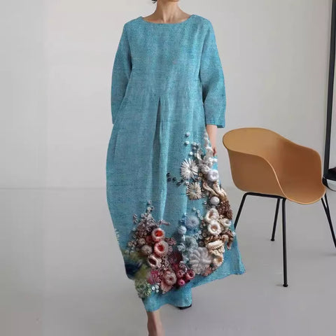 Lockeres Damenkleid mit Rundhalsausschnitt, modisches High-End-Langarm-Print m301049