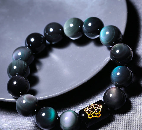Regenbogenauge-Obsidianarmband Herrenarmband Damen Sechs-Zeichen-Mantra m3331248