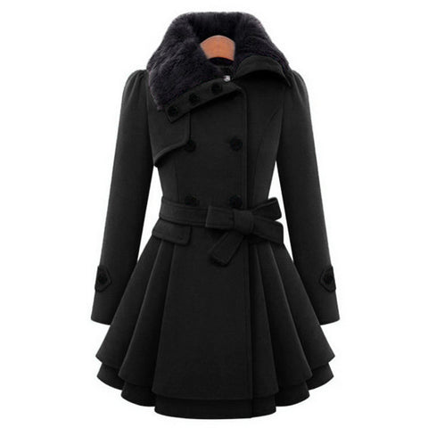 Damenbekleidung schmal geschnittene lange Wolljacke zweireihiger Woll-Trenchcoat Damen m300531 