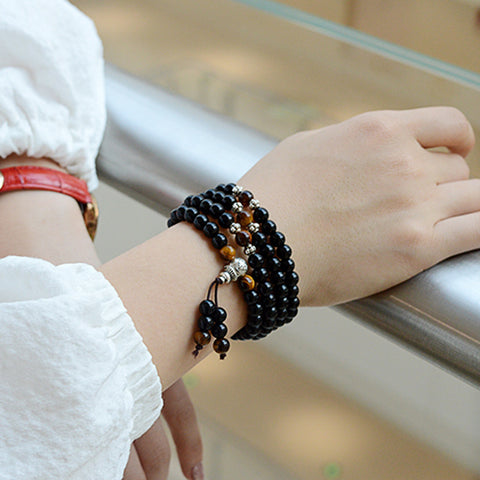 Bracelet femme en pierre œil de tigre, style ethnique 108 perles Bouddha, cristal multi-cercles m3331296