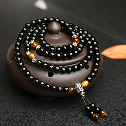 Bracelet femme en pierre œil de tigre, style ethnique 108 perles Bouddha, cristal multi-cercles m3331296