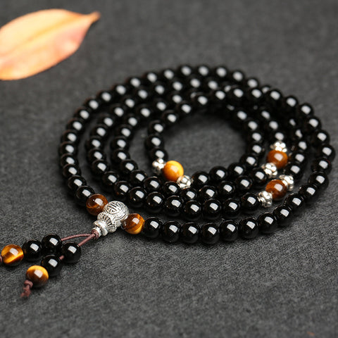 Bracelet femme en pierre œil de tigre, style ethnique 108 perles Bouddha, cristal multi-cercles m3331296