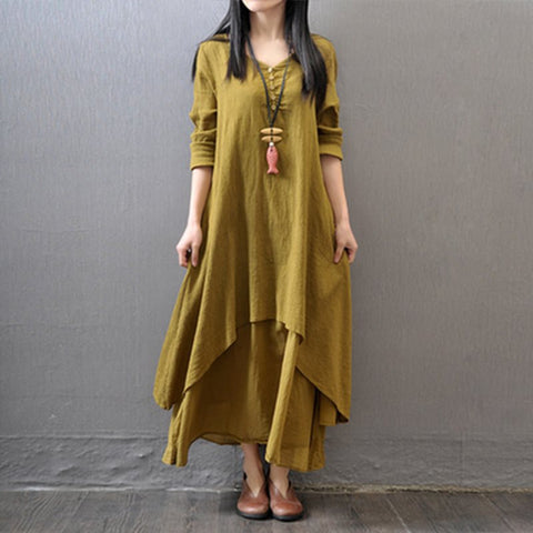 Spring and Autumn Break two-piece long dress literary pendulum linen dress loose long-sleeved cotton and linen skirt m302521
