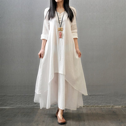 Spring and Autumn Break two-piece long dress literary pendulum linen dress loose long-sleeved cotton and linen skirt m302521