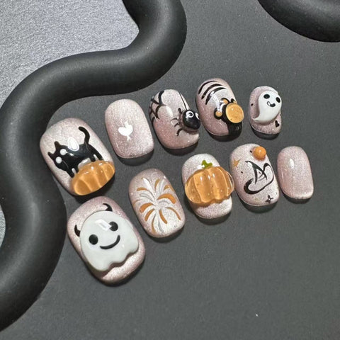 Tragen Sie handgemachte Cartoon dreidimensionale süße Kürbis Maniküre Patch handbemalt Student lustige Nägel m3331218