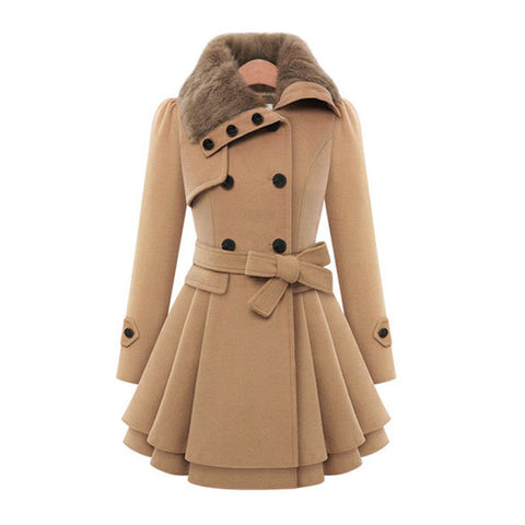 Damenbekleidung schmal geschnittene lange Wolljacke zweireihiger Woll-Trenchcoat Damen m300531 