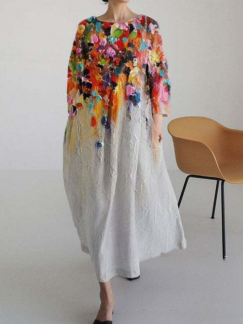 Robe ample à col ras du cou et manches longues pour femme, haut de gamme, imprimée, m301049